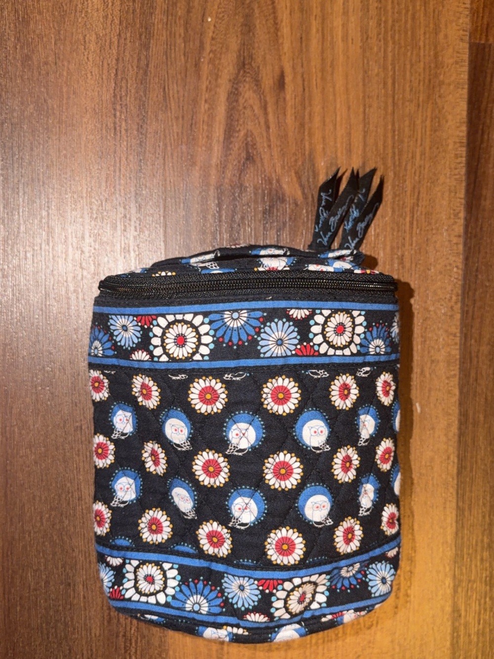 Vera Bradley Owl Retired print Floral Pattern Black & Blue Cosmetic Pouch